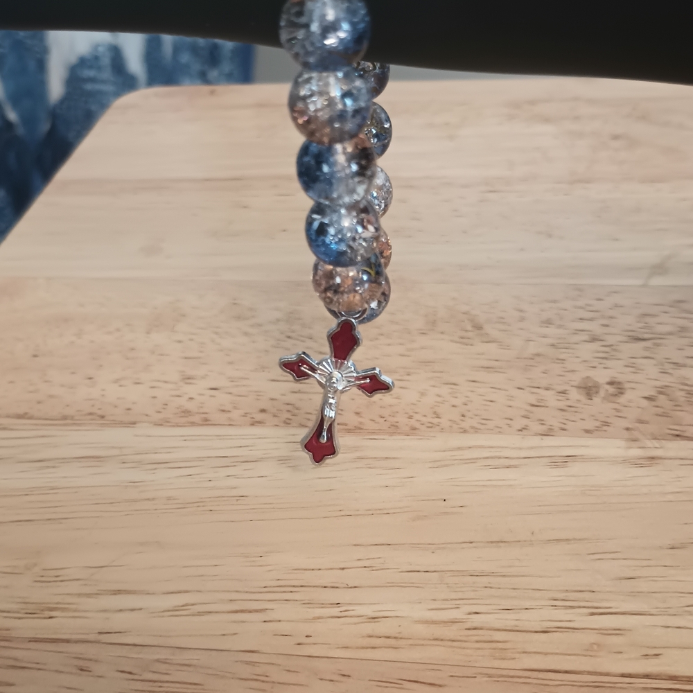 Red and Silver Cross Pendant Bracelet